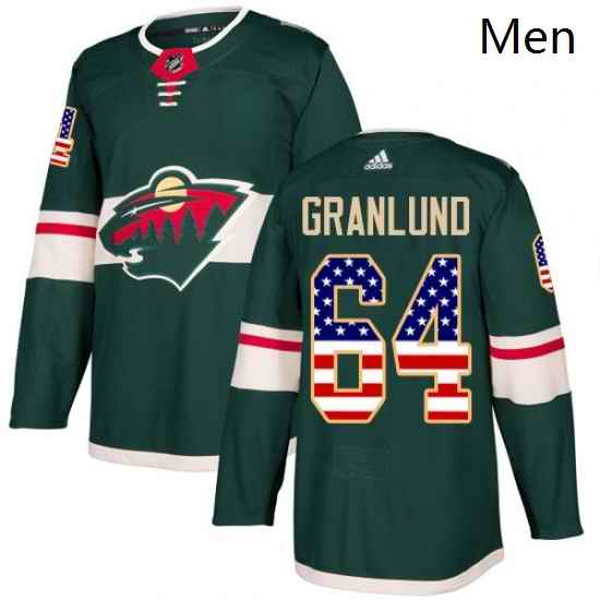 Mens Adidas Minnesota Wild 64 Mikael Granlund Authentic Green USA Flag Fashion NHL Jersey